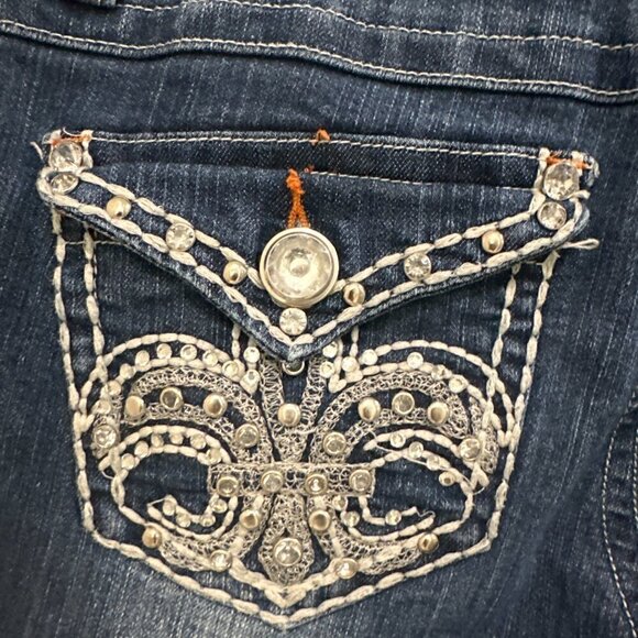 Rich Girl Women's Blue Raw Hem Jeans With Bling On Back Pocket Size 9 - Picture 7 of 12